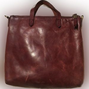 Madewell Zip Top Transport Tote Dark Cabernet Red Leather Small Mini Transport